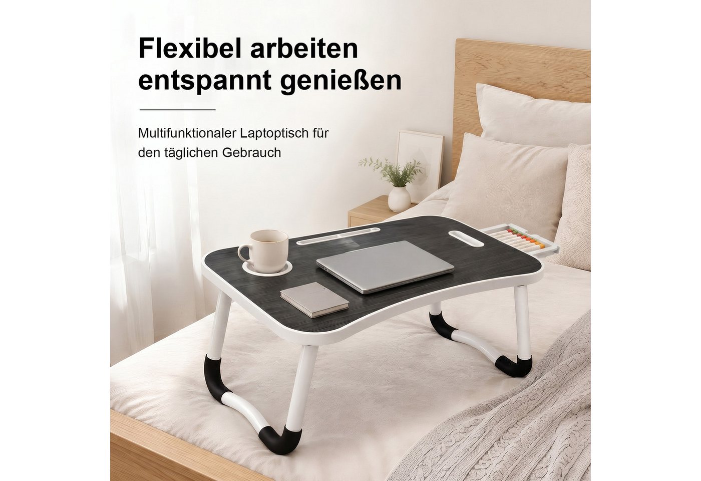 HEYHIPPO Laptoptisch Klappbarer Laptoptisch, mit Schublade, Becherhalter & 4 USB, stabil (Packung, Stabile W-förmige Tischbeine, wasserfeste Platte,für Lernen,A – Bild 4 von 5