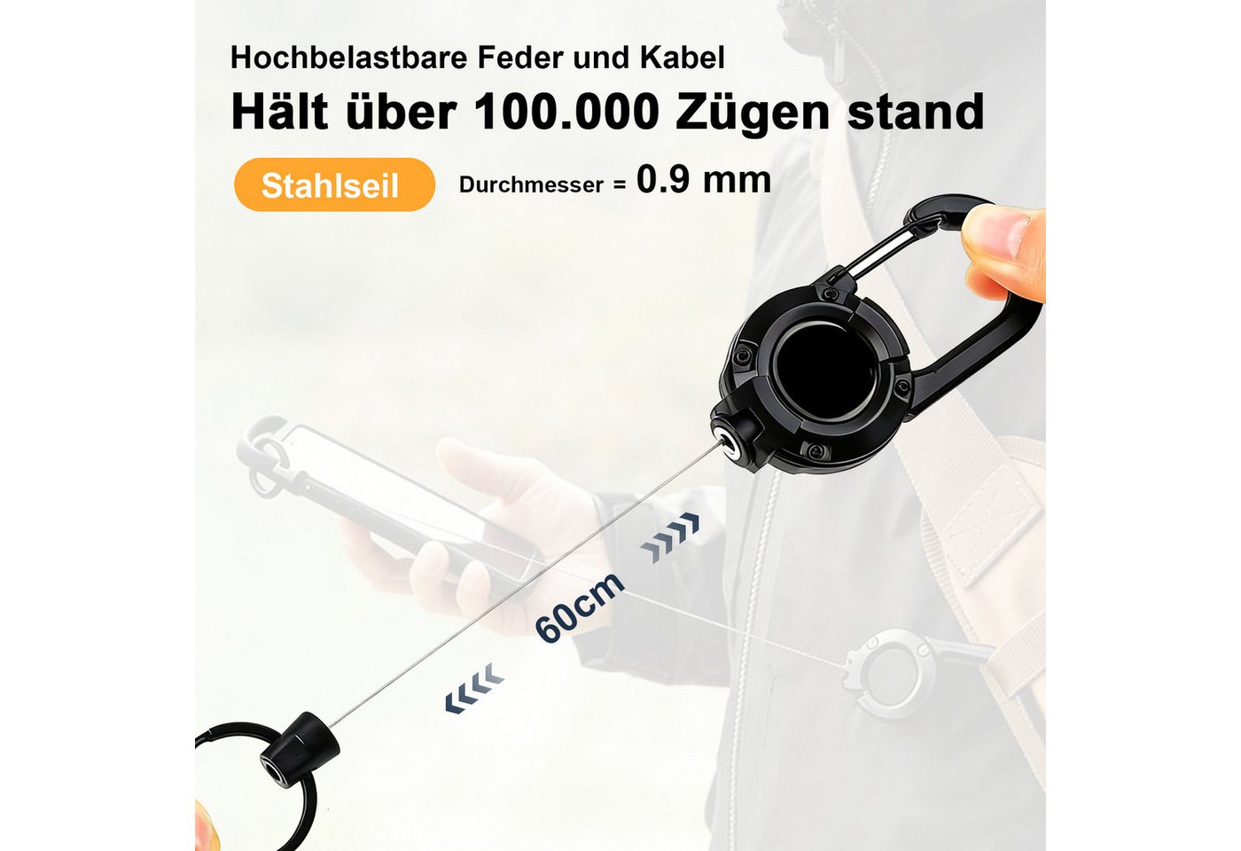 HEYHIPPO Schlüsselanhänger Multitool Karabiner – ausziehbarer Schlüsselanhänger & Badgehalter (Set, ausziehbare Schlüsselhalter mit Kordel– für Ausweise & Schlü – Bild 5 von 5