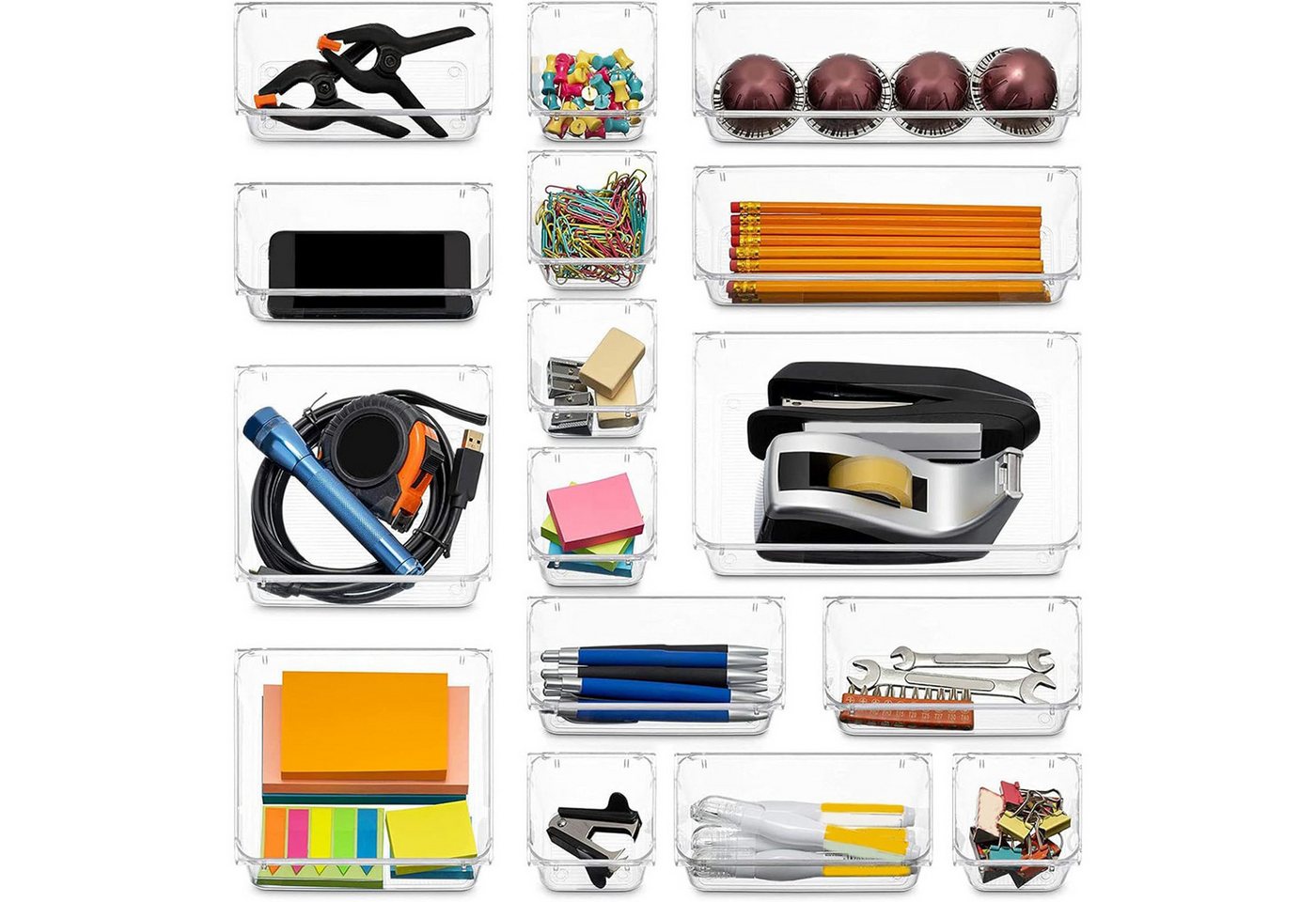 HEYHIPPO Schubladenbox 16 Schubladen-Organizer,5 Größen von Aufbewahrungsboxen für Krimskrams, (16er-Packung, Büroaufbewahrung, Kosmetik-Aufbewahrungsbox-Set, r – Bild 3 von 5