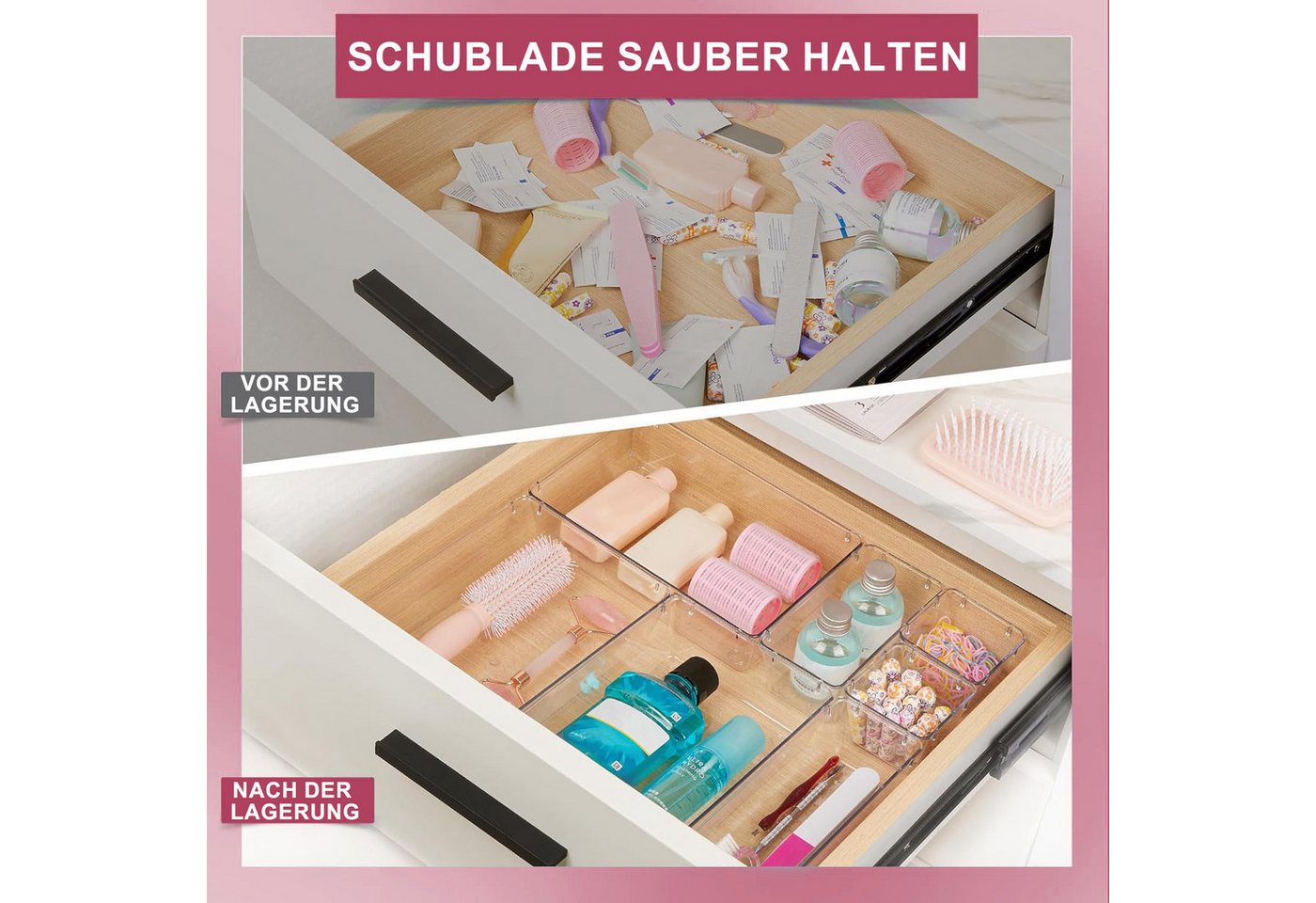 HEYHIPPO Schubladenbox 16 Schubladen-Organizer,5 Größen von Aufbewahrungsboxen für Krimskrams, (16er-Packung, Büroaufbewahrung, Kosmetik-Aufbewahrungsbox-Set, r – Bild 5 von 5