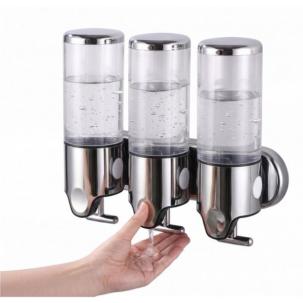 HEYHIPPO Seifenspender Wandseifenspender mit manuellem Druck – 3×500 ml, ABS & Edelstahl, (Lotion-Spender mit transparentem Sichtfenster 31,5×25,5×10,5 cm), 3-K