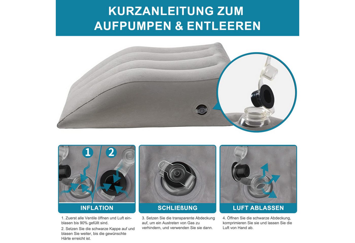 HEYHIPPO Stützkissen Beinhebekissen, aufblasbares Keilkissen, Sofakissen, Beflockung, Nach dem Aufblasen: 25 x 20 x 9,5 Zoll, Tragbares Lendenkissen für Schwang – Bild 4 von 5