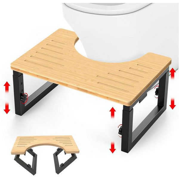 HEYHIPPO Tritthocker Klappbarer Toilettenhocker Höhenverstellbarer Fußhocker Holzfarbe (Stabiler und tragbarer Toilettentritthocker mit geringem Platzbedarf, Ei