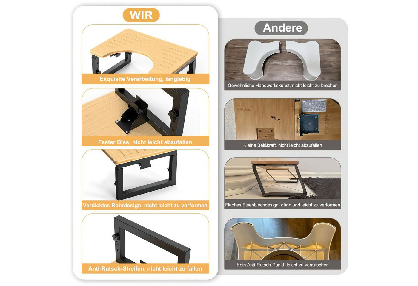 HEYHIPPO Tritthocker Klappbarer Toilettenhocker Höhenverstellbarer Fußhocker Holzfarbe (Stabiler und tragbarer Toilettentritthocker mit geringem Platzbedarf, Ei – Bild 4 von 5