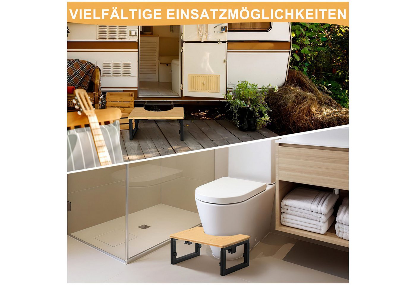 HEYHIPPO Tritthocker Klappbarer Toilettenhocker Höhenverstellbarer Fußhocker Holzfarbe (Stabiler und tragbarer Toilettentritthocker mit geringem Platzbedarf, Ei – Bild 5 von 5