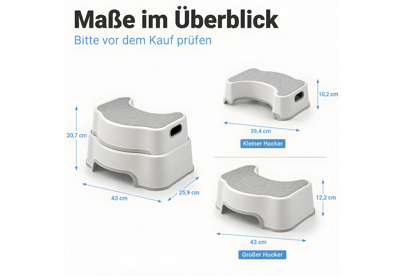 HEYHIPPO Tritthocker Toilettenhocker,43×25,9×20,7cm, PP,rutschfest,für Kinder & Erwachsene (Fußhocker für Toilette – rutschfest, belastbar bis 75 kg, vielseitig – Bild 2 von 5