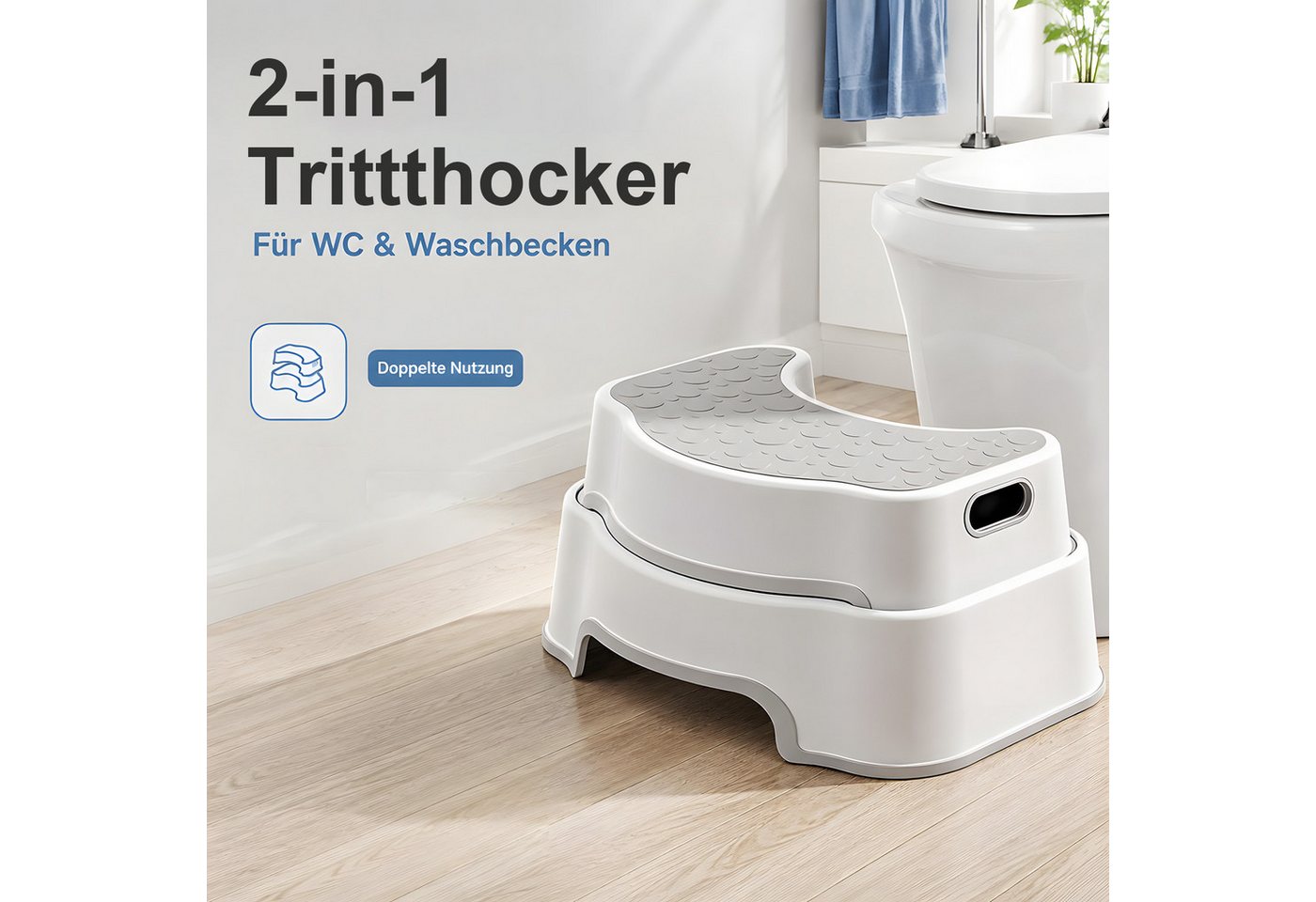 HEYHIPPO Tritthocker Toilettenhocker,43×25,9×20,7cm, PP,rutschfest,für Kinder & Erwachsene (Fußhocker für Toilette – rutschfest, belastbar bis 75 kg, vielseitig – Bild 5 von 5