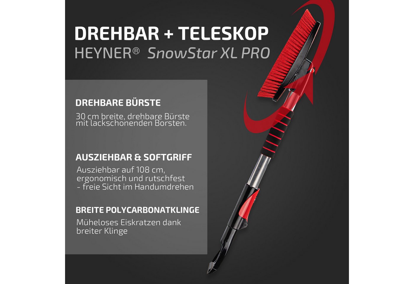 HEYNER Eiskratzer Teleskop-Schneebesen 77-108 cm mit 9 cm Eiskratzer und 360°-Kopf – Bild 2 von 5