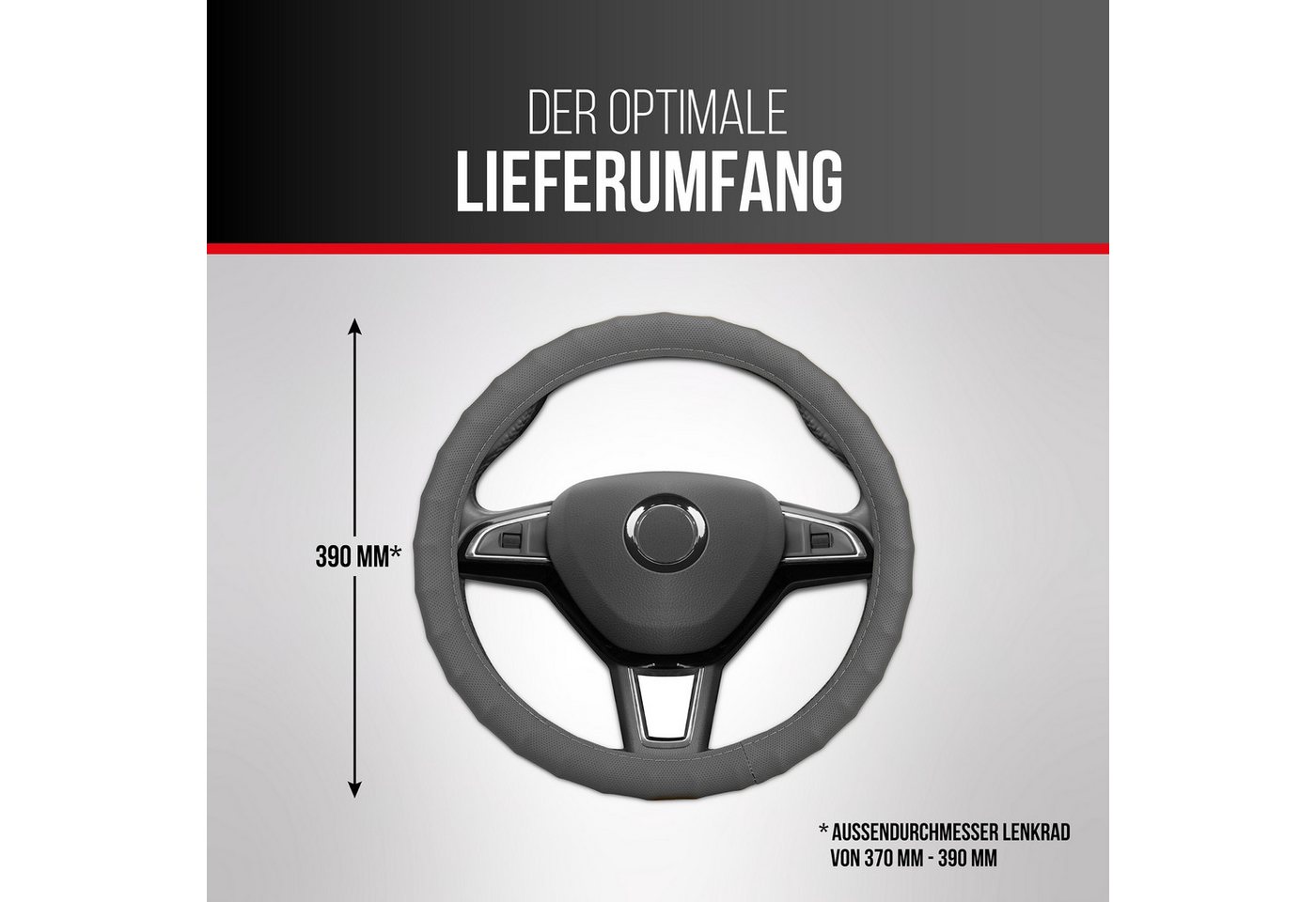 HEYNER Lenkradbezug Lenkradhülle Auto 37–39 cm, grau, weich und perforiert, (1-tlg) – Bild 3 von 5