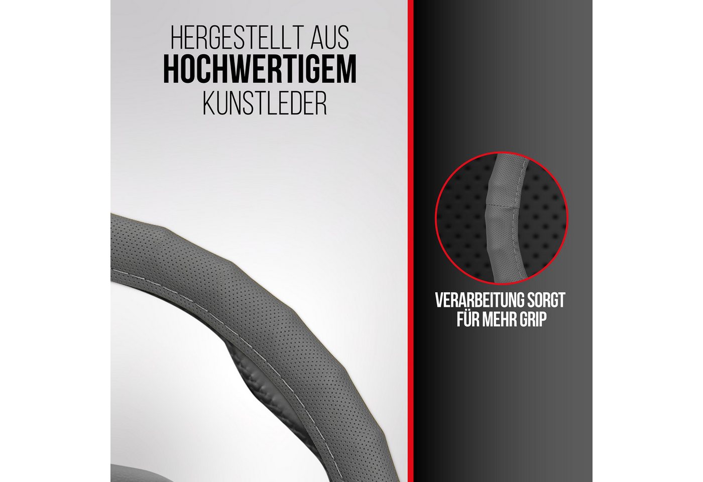 HEYNER Lenkradbezug Lenkradhülle Auto 37–39 cm, grau, weich und perforiert, (1-tlg) – Bild 5 von 5