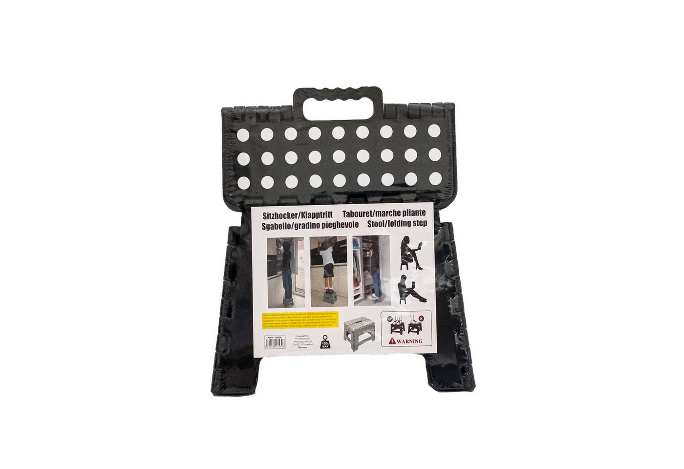 HH-Haushalt Klapptritt Klapphocker, Klapptritt, Tritthocker Schwarz Faltbar H 22cm bis 150KG – Bild 2 von 5