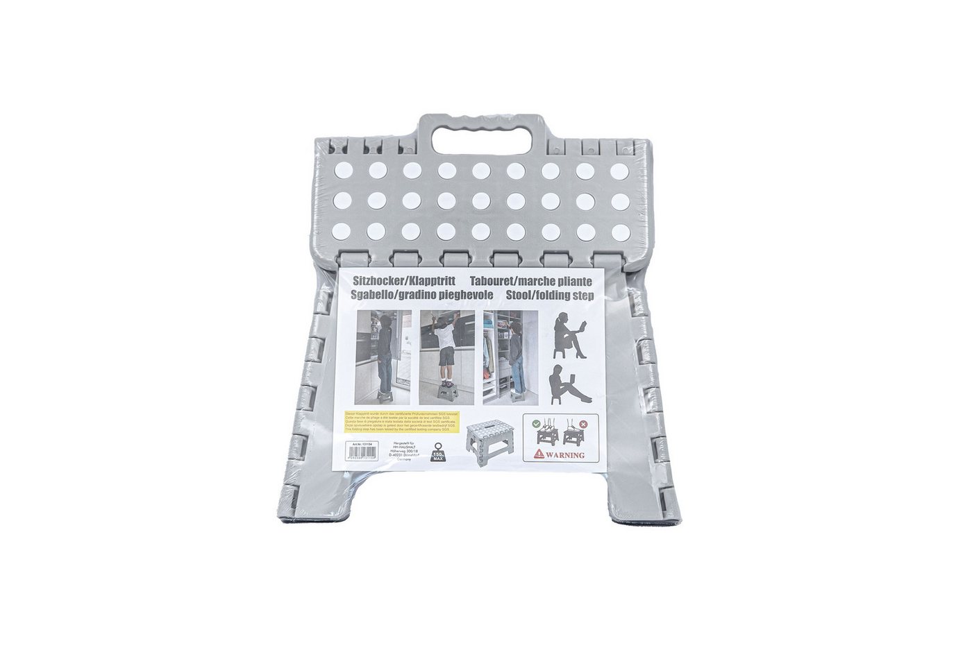 HH-Haushalt Klapptritt Klapphocker, Klapptritt, Tritthocker Grau Faltbar H 22cm bis 150KG – Bild 2 von 5