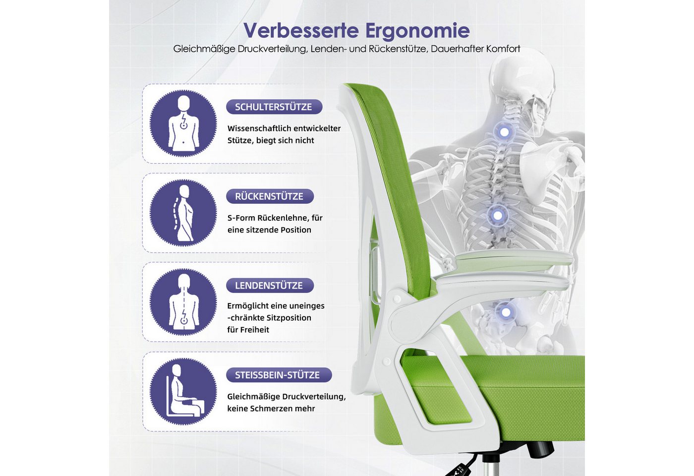 Hiazurm Bürostuhl Bürostuhl,Chefsessel aus Mesh,Ergonomischer Schreibtischstuhl (Verstellbarer Armlehnen, Lendenwirbelstütze,Drehstuhl Wippfunktion,Atmungsaktiv – Bild 2 von 5
