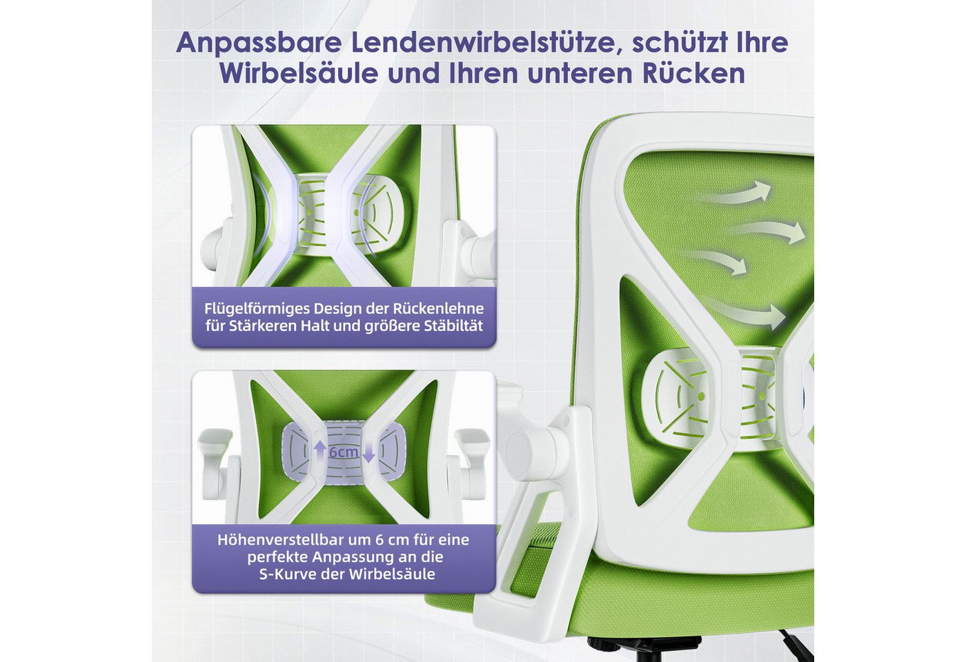 Hiazurm Bürostuhl Bürostuhl,Chefsessel aus Mesh,Ergonomischer Schreibtischstuhl (Verstellbarer Armlehnen, Lendenwirbelstütze,Drehstuhl Wippfunktion,Atmungsaktiv – Bild 4 von 5