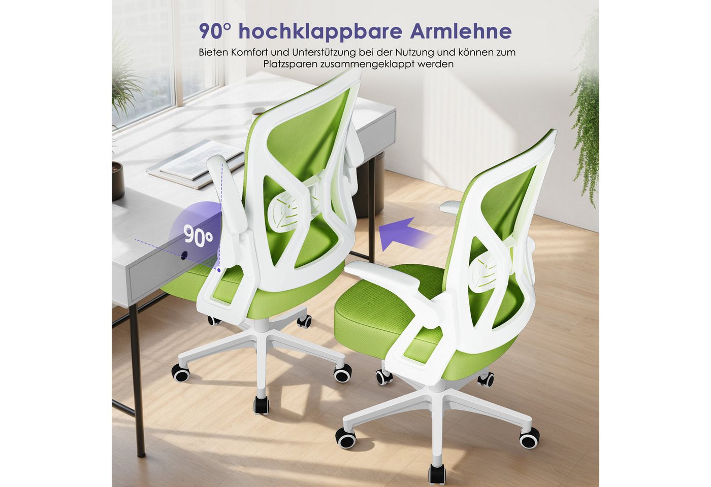 Hiazurm Bürostuhl Bürostuhl,Chefsessel aus Mesh,Ergonomischer Schreibtischstuhl (Verstellbarer Armlehnen, Lendenwirbelstütze,Drehstuhl Wippfunktion,Atmungsaktiv – Bild 5 von 5