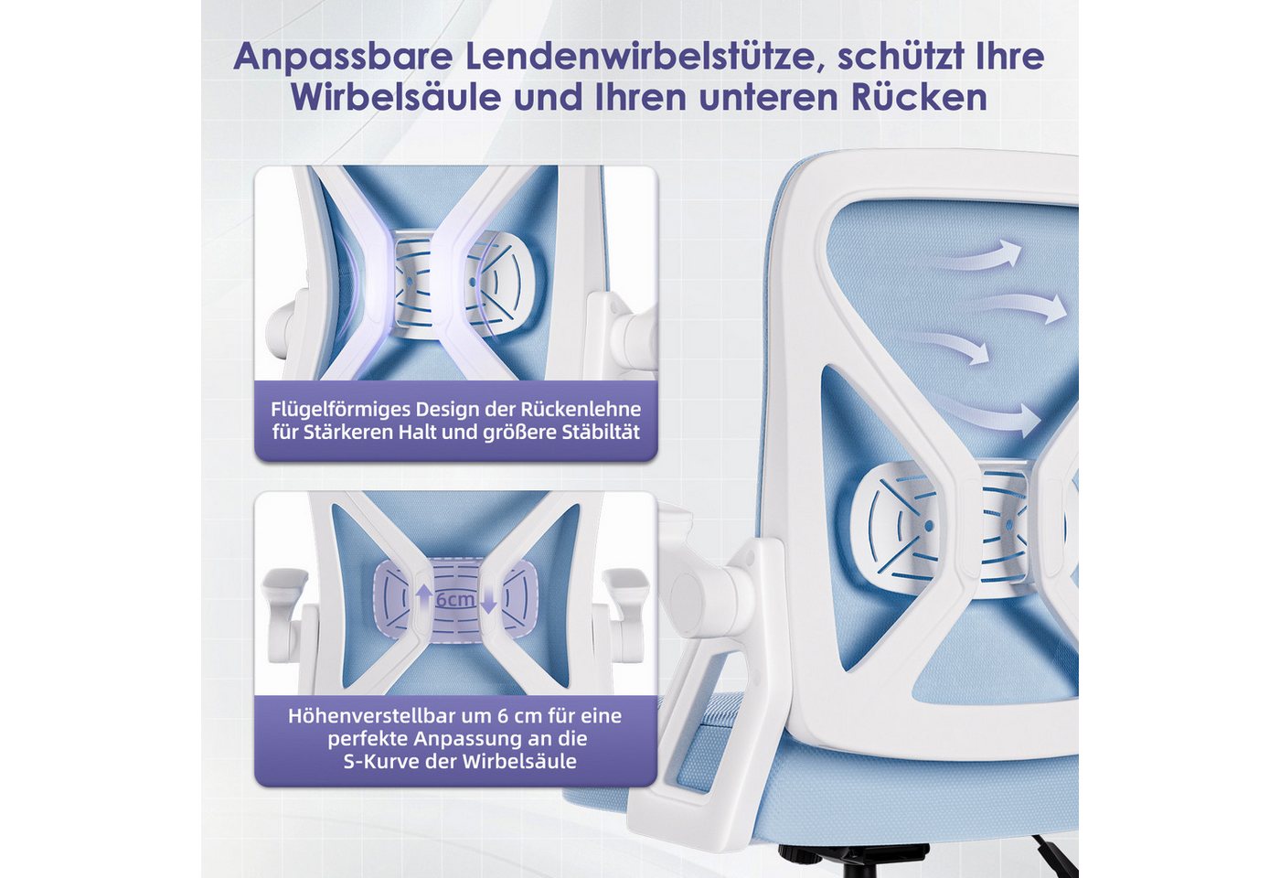 Hiazurm Bürostuhl Bürostuhl,Chefsessel aus Mesh,Ergonomischer Schreibtischstuhl (Verstellbarer Armlehnen, Lendenwirbelstütze,Drehstuhl Wippfunktion,Atmungsaktiv – Bild 3 von 5