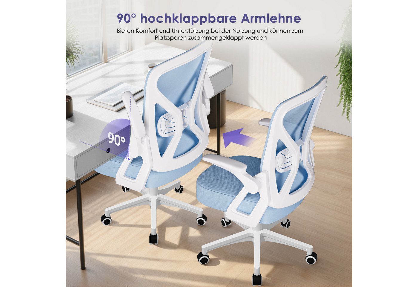 Hiazurm Bürostuhl Bürostuhl,Chefsessel aus Mesh,Ergonomischer Schreibtischstuhl (Verstellbarer Armlehnen, Lendenwirbelstütze,Drehstuhl Wippfunktion,Atmungsaktiv – Bild 5 von 5