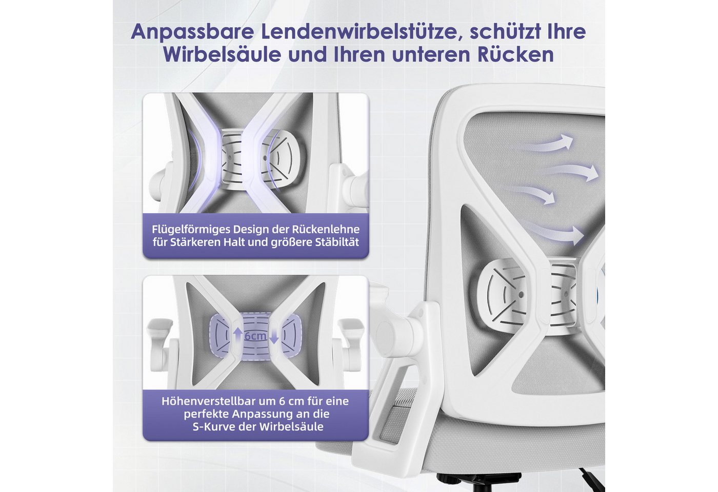 Hiazurm Bürostuhl Bürostuhl,Chefsessel aus Mesh,Ergonomischer Schreibtischstuhl (Verstellbarer Armlehnen, Lendenwirbelstütze,Drehstuhl Wippfunktion,Atmungsaktiv – Bild 3 von 5