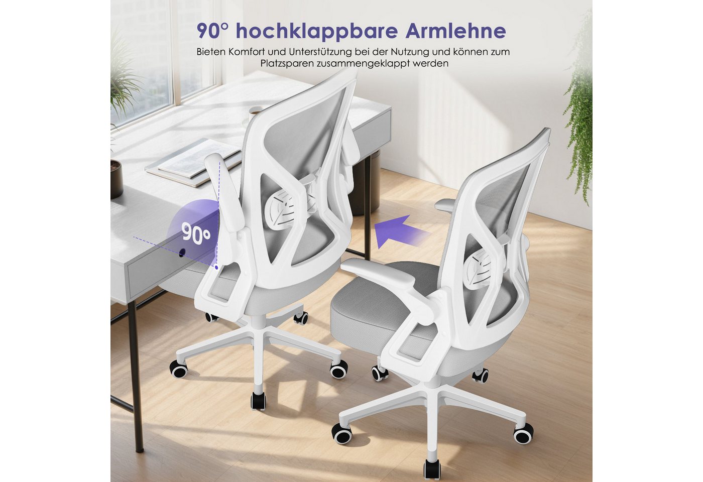 Hiazurm Bürostuhl Bürostuhl,Chefsessel aus Mesh,Ergonomischer Schreibtischstuhl (Verstellbarer Armlehnen, Lendenwirbelstütze,Drehstuhl Wippfunktion,Atmungsaktiv – Bild 5 von 5