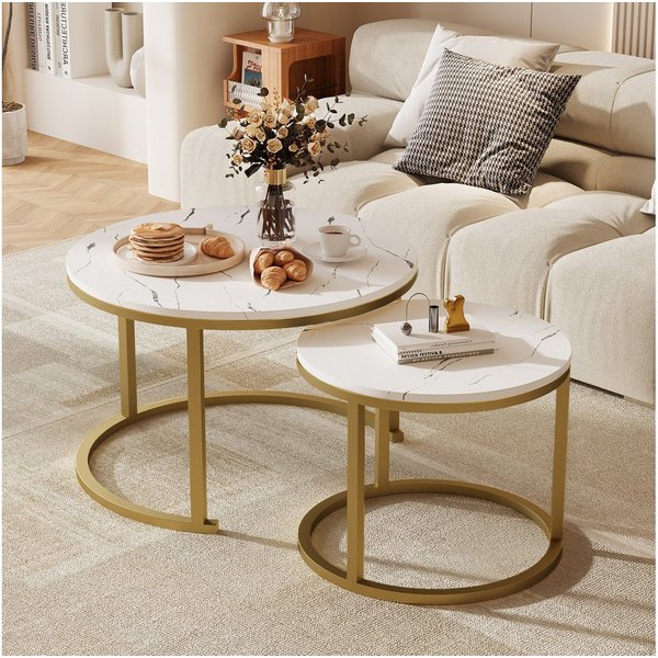 Hiazurm Couchtisch Couchtisch 2er Set mit Marmormuster, Kaffeetisch, Beistelltisch (Satztisch für Wohnzimmer & Büro & Schlafzimme & Balkon, 2er Set), 70x45cm+50