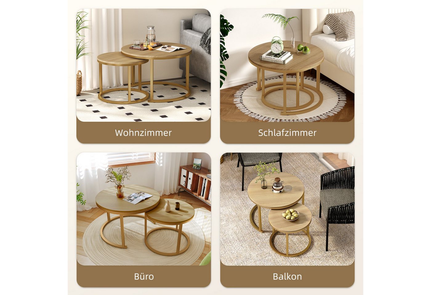 Hiazurm Couchtisch Couchtisch 2er Set mit Marmormuster, Kaffeetisch, Beistelltisch (Satztisch für Wohnzimmer & Büro & Schlafzimme & Balkon, 2er Set), 70x45cm+50 – Bild 4 von 5