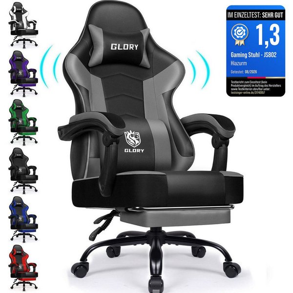 Hiazurm Gaming-Stuhl Gaming Stuhl, Bürostuhl Ergonomisch Wippfunktion bis zu 170° (Gaming Chair mit Fußstütze, 10 cm Höhenverstellung), Verstellbarem Lenden- & 