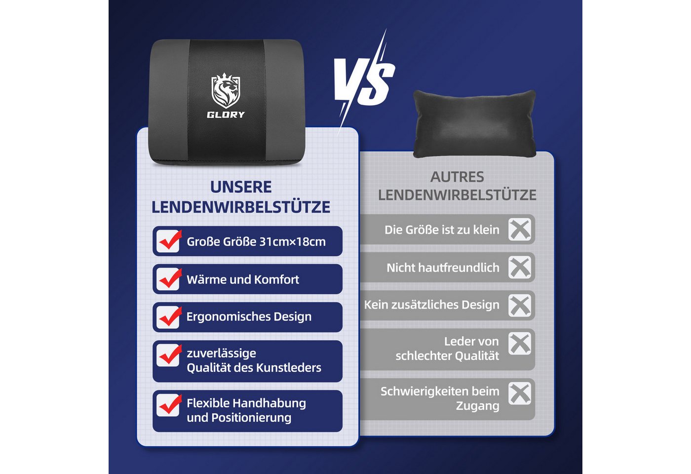 Hiazurm Gaming-Stuhl Gaming Stuhl, Bürostuhl Ergonomisch Wippfunktion bis zu 170° (Gaming Chair mit Fußstütze, 10 cm Höhenverstellung), Verstellbarem Lenden- &  – Bild 5 von 5