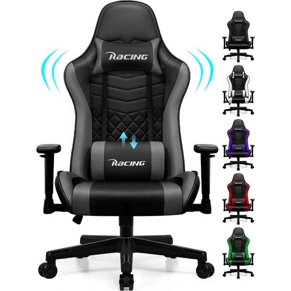 Hiazurm Gaming-Stuhl Gaming Stuhl, Bürostuhl Ergonomisch Wippfunktion bis zu 170° (Gaming Chair mit Fußstütze, 10 cm Höhenverstellung), Gepolsterten Armlehnen, 