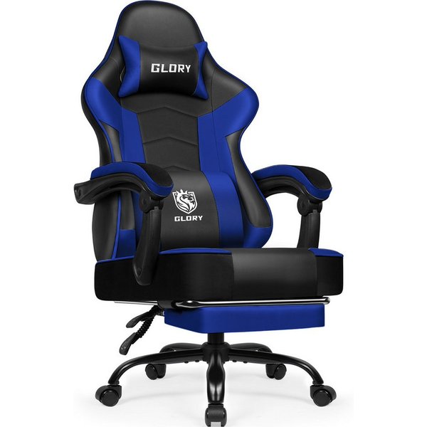 Hiazurm Gaming-Stuhl Gaming Stuhl, Bürostuhl Ergonomisch Wippfunktion bis zu 170° (Gaming Chair mit Fußstütze, 10 cm Höhenverstellung), Verstellbarem Lenden- & 