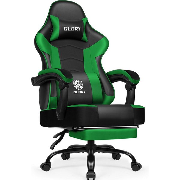 Hiazurm Gaming-Stuhl Gaming Stuhl, Bürostuhl Ergonomisch Wippfunktion bis zu 170° (Gaming Chair mit Fußstütze, 10 cm Höhenverstellung), Verstellbarem Lenden- & 