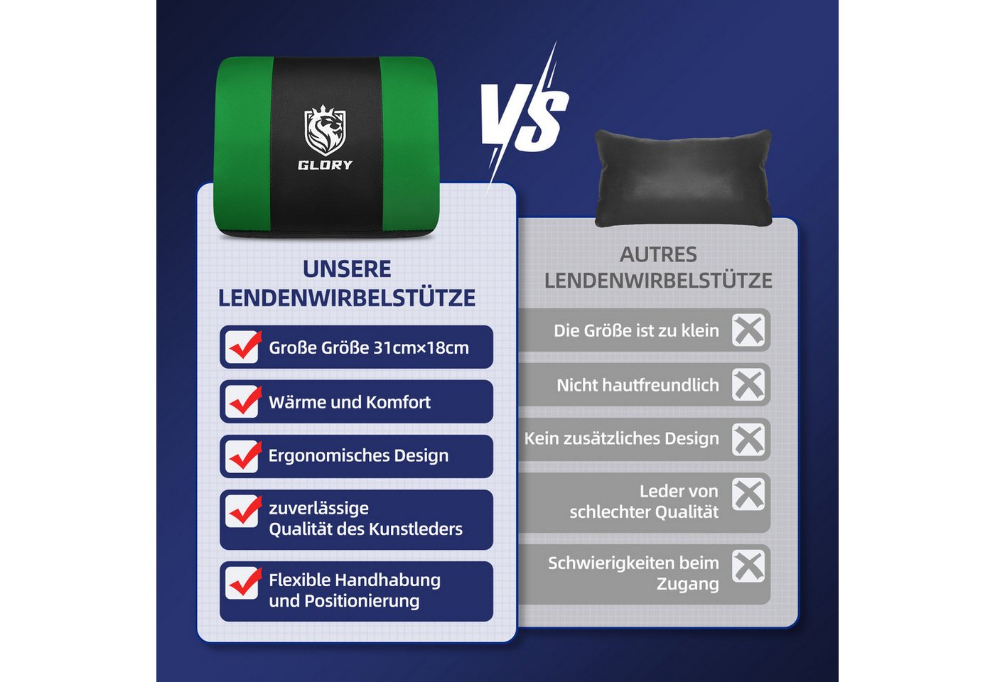 Hiazurm Gaming-Stuhl Gaming Stuhl, Bürostuhl Ergonomisch Wippfunktion bis zu 170° (Gaming Chair mit Fußstütze, 10 cm Höhenverstellung), Verstellbarem Lenden- &  – Bild 5 von 5