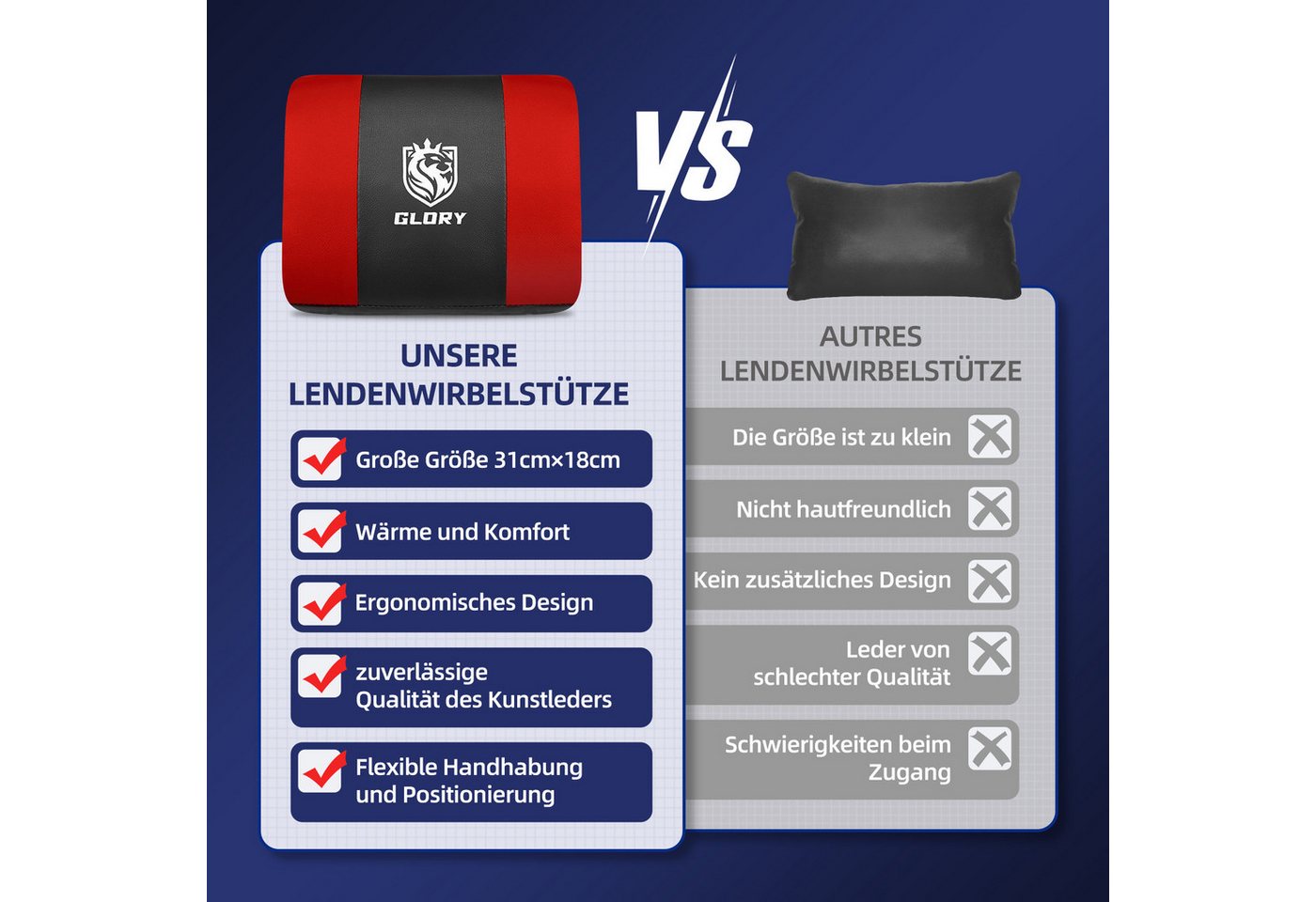 Hiazurm Gaming-Stuhl Gaming Stuhl, Bürostuhl Ergonomisch Wippfunktion bis zu 170° (Gaming Chair mit Fußstütze, 10 cm Höhenverstellung), Verstellbarem Lenden- &  – Bild 5 von 5