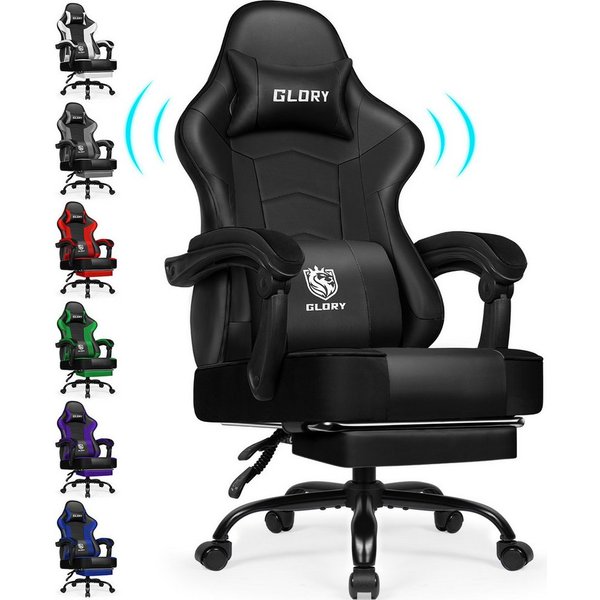 Hiazurm Gaming-Stuhl Gaming Stuhl, Bürostuhl Ergonomisch Wippfunktion bis zu 170° (Gaming Chair mit Fußstütze, 10 cm Höhenverstellung), Verstellbarem Lenden- & 