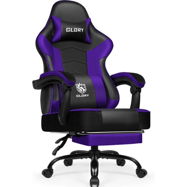 Hiazurm Gaming-Stuhl Gaming Stuhl, Bürostuhl Ergonomisch Wippfunktion bis zu 170° (Gaming Chair mit Fußstütze, 10 cm Höhenverstellung), Verstellbarem Lenden- & 