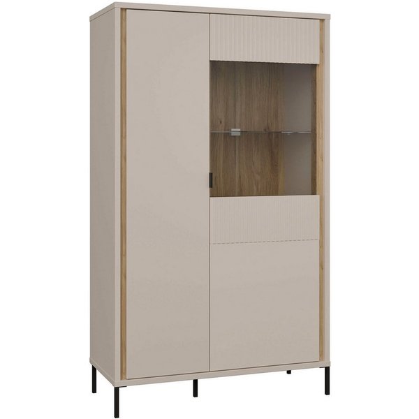 FORTE Highboard Forte Seravel Highboard, Kashmir Beige/Mauvella Eiche opt. Beleuchtung, B/H/T 94,1/160,8/41,5 viel Stauraum, Lamellenoptik