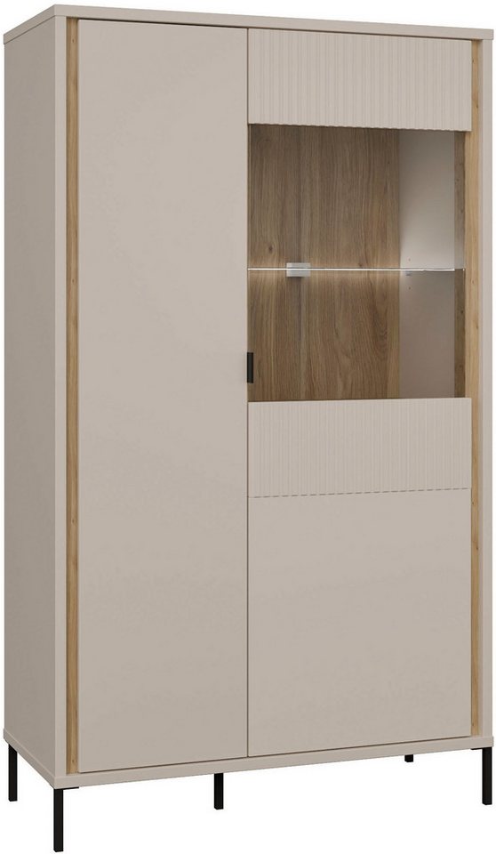 FORTE Highboard Forte Seravel Highboard, Kashmir Beige/Mauvella Eiche opt. Beleuchtung, B/H/T 94,1/160,8/41,5 viel Stauraum, Lamellenoptik – Bild 3 von 5