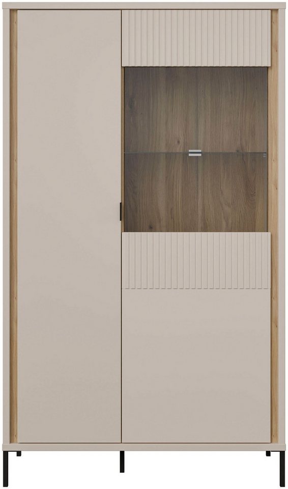 FORTE Highboard Forte Seravel Highboard, Kashmir Beige/Mauvella Eiche opt. Beleuchtung, B/H/T 94,1/160,8/41,5 viel Stauraum, Lamellenoptik – Bild 4 von 5