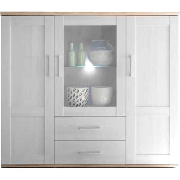 Highboard ROMANCE, B 156 x H 137 cm, Sibiu Lärche Dekor, Eiche Sanremo Dekor, 2 Türen und 2 Schubladen