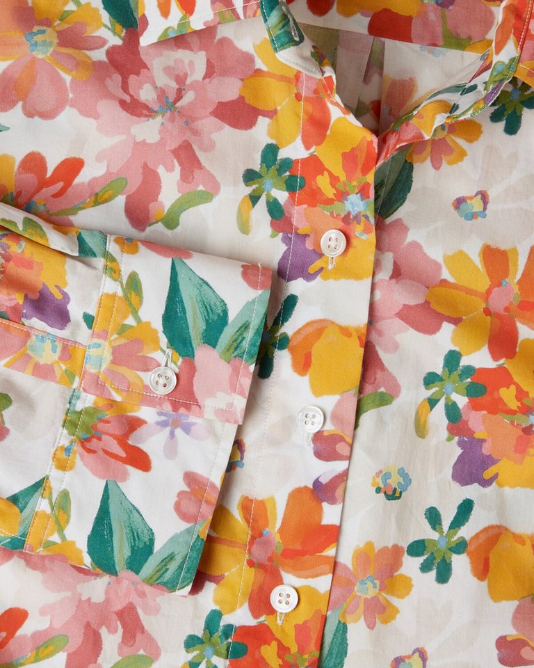 Highmoor Hemdbluse Lange Leinenbluse mit Blumenmuster – Bild 3 von 4