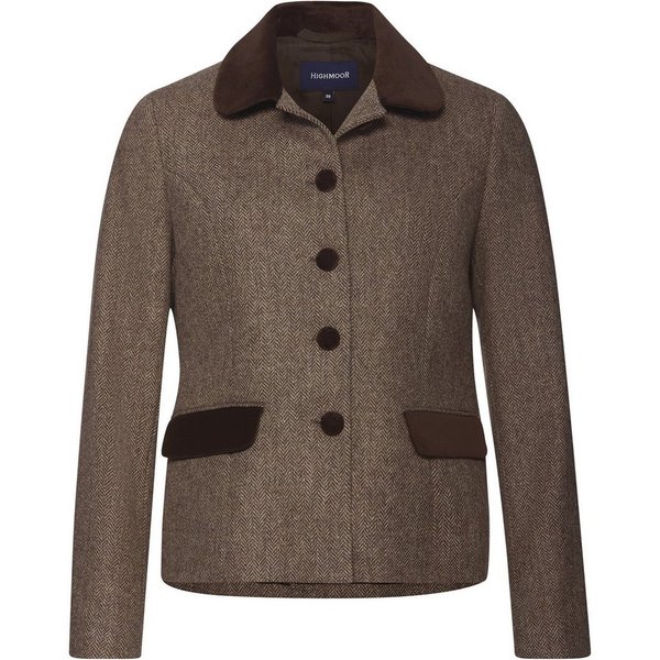 Highmoor Outdoorjacke Fischgrat-Jacke mit Samtdetails