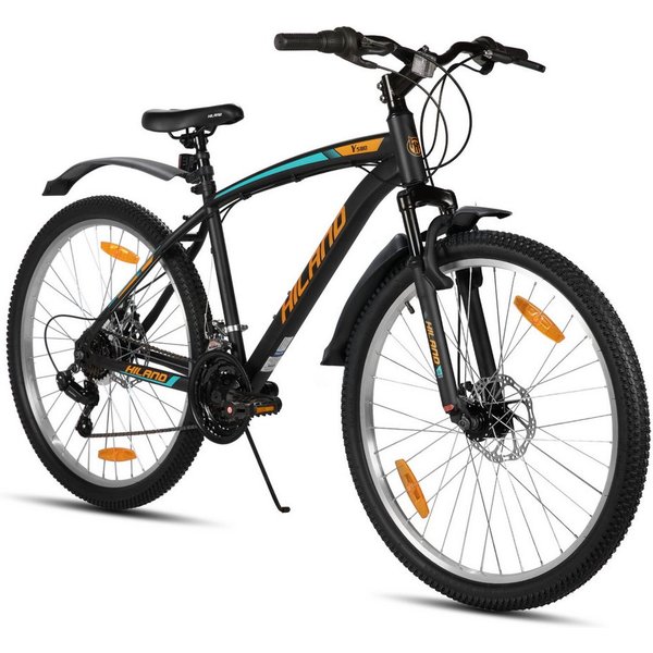 HILAND Mountainbike 26/27,5 Zoll MTB für Männer, Frauen, Student, Fahrräder für Gelände, Mit 18 Gang, Doppelte Scheibenbremsen, Federgabel, Fender