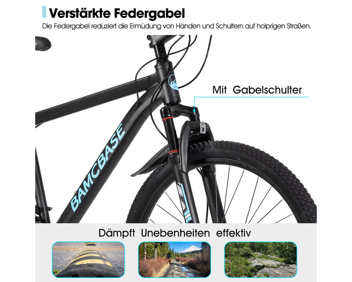 HILAND Mountainbike 26 27,5 Zoll Geländefähiges Fahrrad für Männer und Frauen, Aluminiumrahmen, 21-Gang, mechanischen Scheibenbremsen und Federgabel – Bild 3 von 5