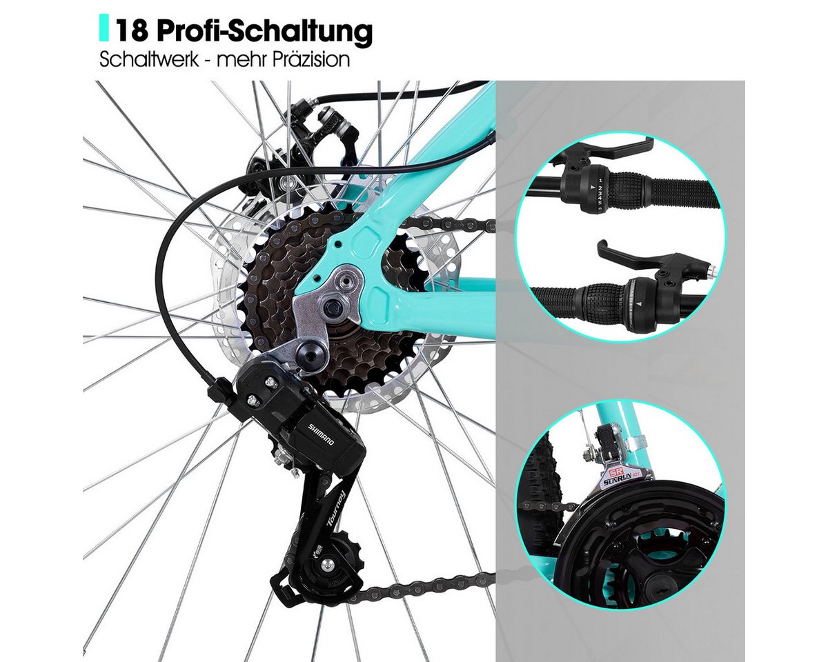 HILAND Mountainbike 26/27,5 Zoll Leichtgewichtiges bike für Frauen Ideal für alle Terrains, 18-Gang mit Lock-Out-Federgabel Dual-Scheibenbremsen, Aluminium-Rahm – Bild 5 von 5