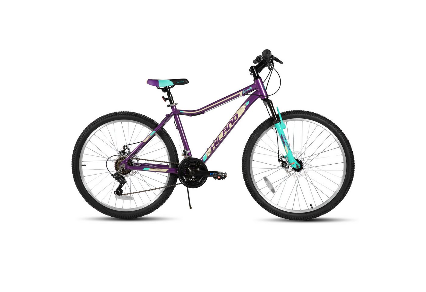 HILAND Mountainbike 26/27,5 Zoll Fahrrad für Erwachsene, MTB für Männer und Frauen, Mit Aluminium Rahmen, 18 Gang,Doppelscheibenbremse Federgabel – Bild 2 von 5