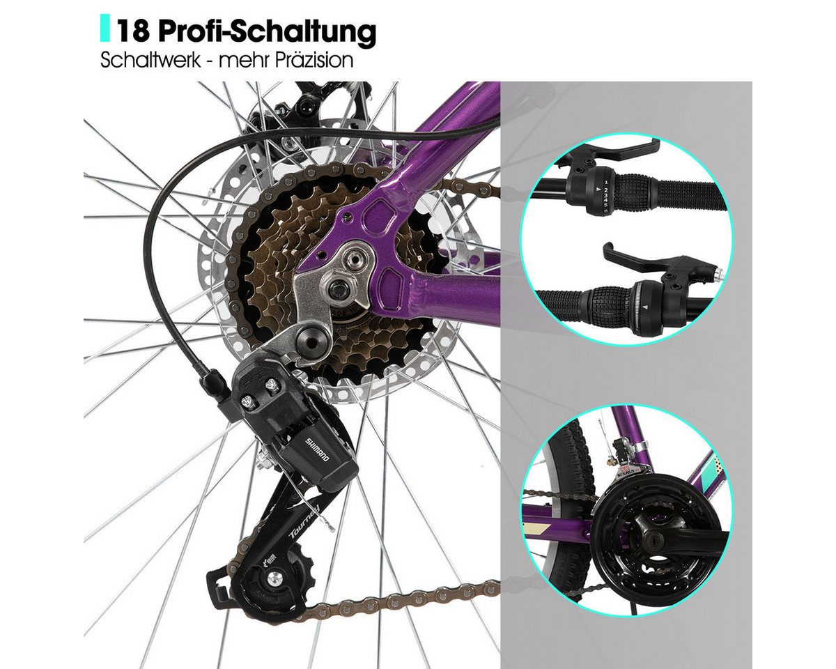 HILAND Mountainbike 26/27,5 Zoll Fahrrad für Erwachsene, MTB für Männer und Frauen, Mit Aluminium Rahmen, 18 Gang,Doppelscheibenbremse Federgabel – Bild 5 von 5