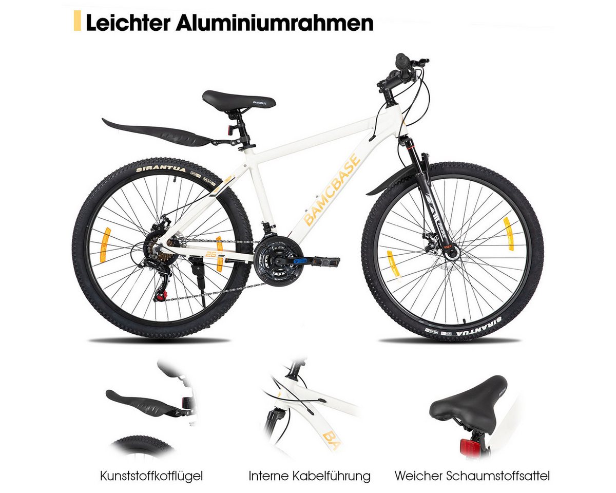 HILAND Mountainbike 26 27,5 Zoll Geländefähiges Fahrrad für Männer und Frauen, Aluminiumrahmen, 21-Gang, mechanischen Scheibenbremsen und Federgabel – Bild 2 von 5