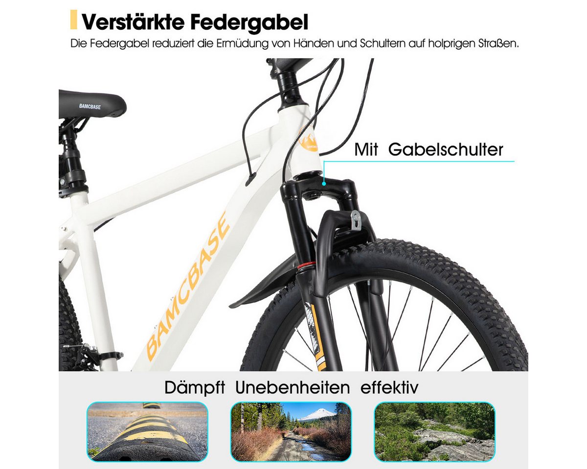 HILAND Mountainbike 26 27,5 Zoll Geländefähiges Fahrrad für Männer und Frauen, Aluminiumrahmen, 21-Gang, mechanischen Scheibenbremsen und Federgabel – Bild 3 von 5