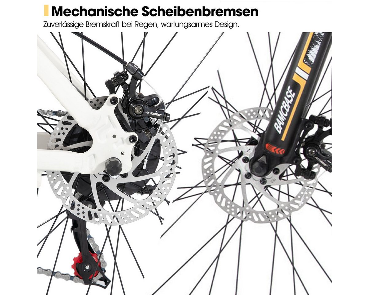 HILAND Mountainbike 26 27,5 Zoll Geländefähiges Fahrrad für Männer und Frauen, Aluminiumrahmen, 21-Gang, mechanischen Scheibenbremsen und Federgabel – Bild 5 von 5