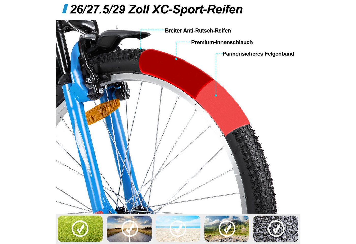 HILAND Mountainbike 26/27,5/29 Zoll Herren Damen Studentenräder, Gelände Pendlerräder – Bild 2 von 5