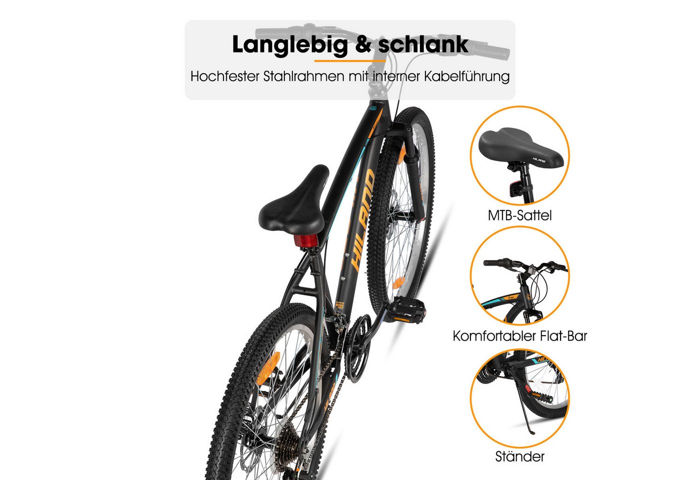 HILAND Mountainbike 26/27,5 Zoll MTB für Männer, Frauen, Student, Fahrräder für Gelände, Mit 18 Gang, Doppelte Scheibenbremsen, Federgabel, Fender – Bild 2 von 5